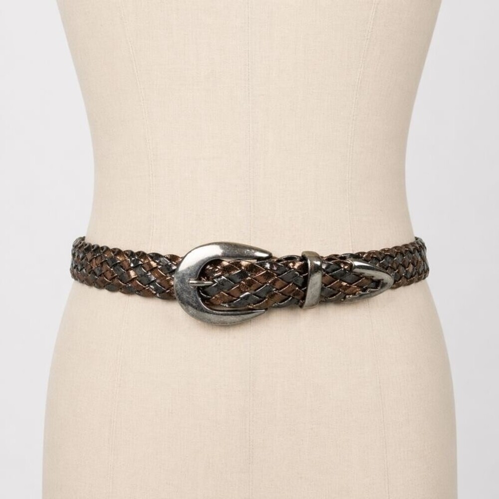 Vintage Y2K Belt Women's S/M metallic Braided Woven Silver Buckle